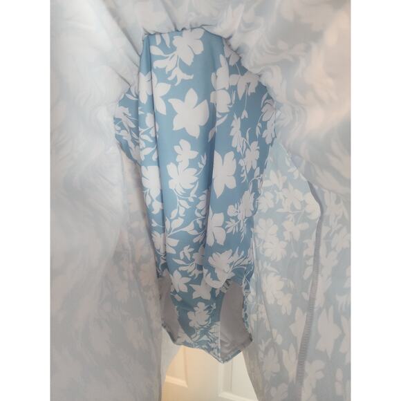 BloomChic Floral Print V Neck Ruffle Hem Ruched Detail Swim Dress, Size 12/Large - Picture 5 of 7